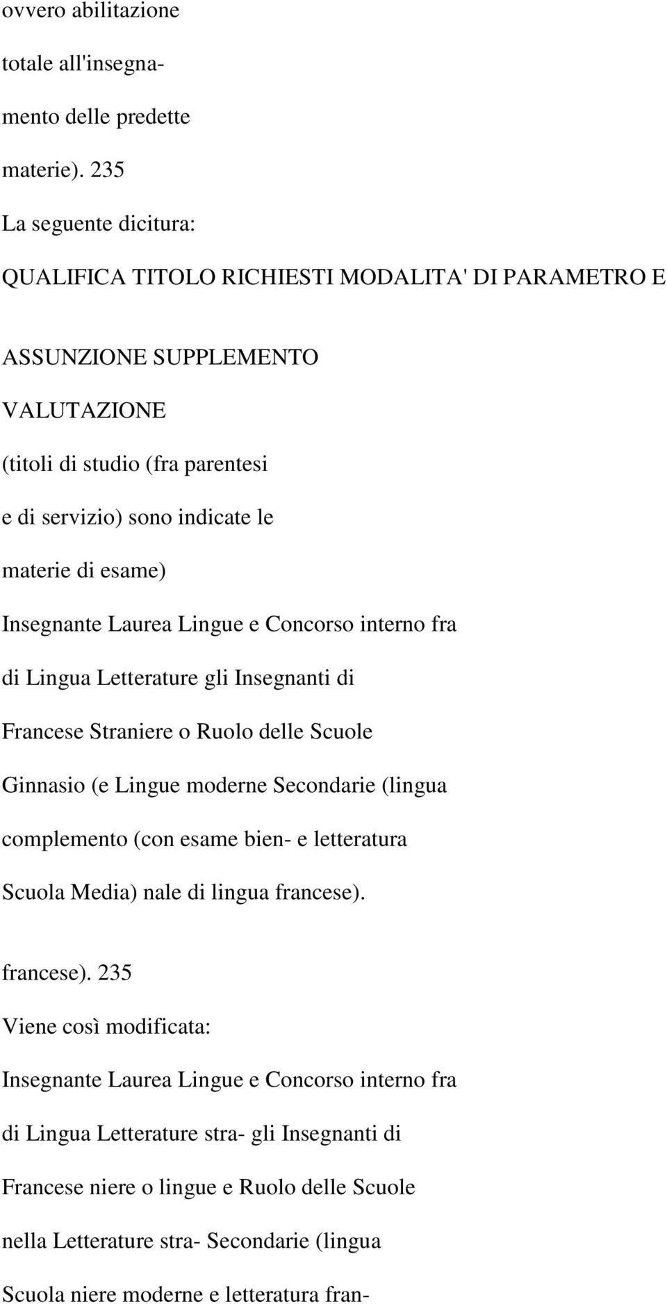 e Concorso interno fra di Lingua Letterature gli Insegnanti di Francese Straniere o Ruolo delle Scuole Ginnasio (e Lingue moderne Secondarie (lingua complemento (con esame bien- e