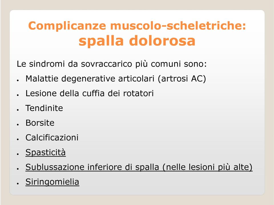 AC) Lesione della cuffia dei rotatori Tendinite Borsite Calcificazioni