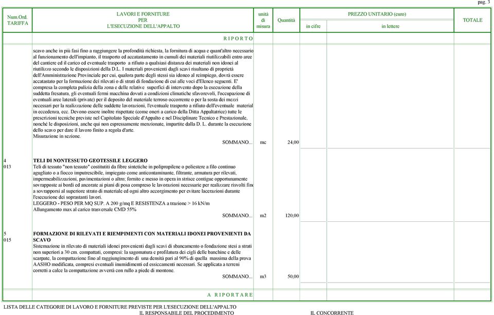 I materiali provenienti dagli scavi risultano di proprietà dell'amministrazione Provinciale per cui, qualora parte degli stessi sia idoneo al reimpiego, dovrà essere accatastato per la formazione dei