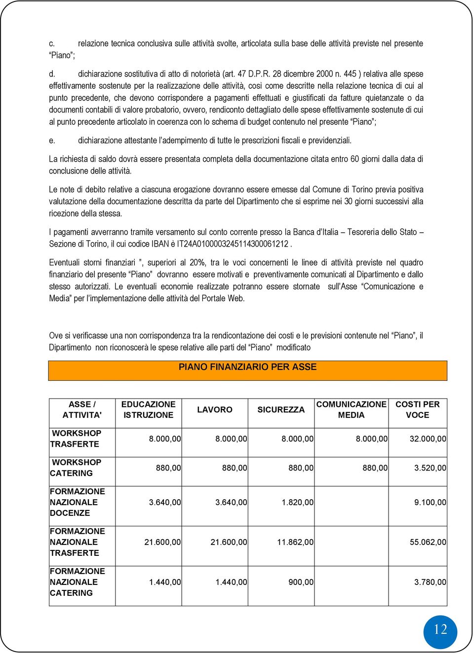 445 ) relativa alle spese effettivamente sostenute per la realizzazione delle attività, così come descritte nella relazione tecnica di cui al punto precedente, che devono corrispondere a pagamenti