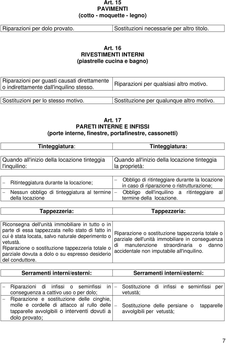 Riparazioni per qualsiasi altro motivo. Sostituzione per qualunque altro motivo. Art.