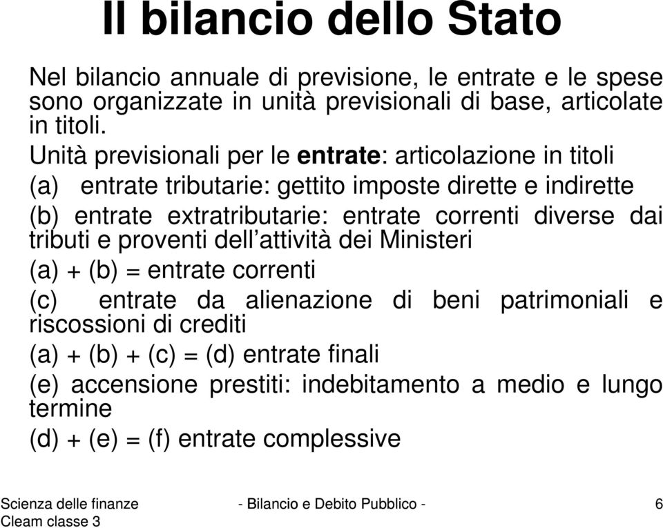 dai ribui e proveni dell aivià dei Miniseri (a) + (b) = enrae correni (c) enrae da alienazione di beni parimoniali e riscossioni di credii (a) +