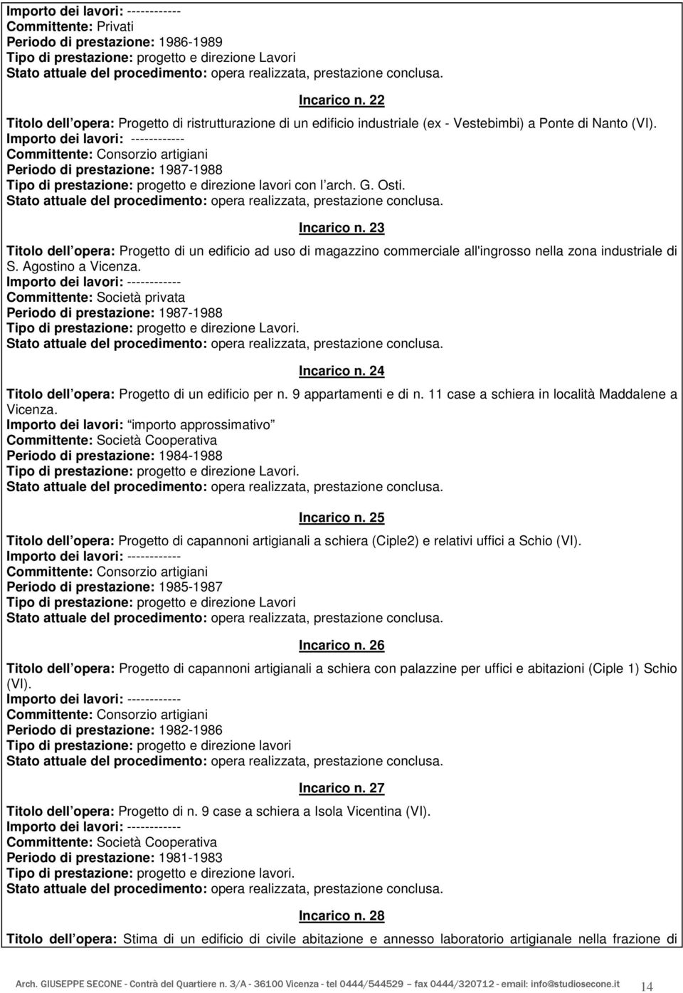 Committente: Consorzio artigiani Periodo di prestazione: 1987-1988 Tipo di prestazione: progetto e direzione lavori con l arch. G. Osti. Incarico n.