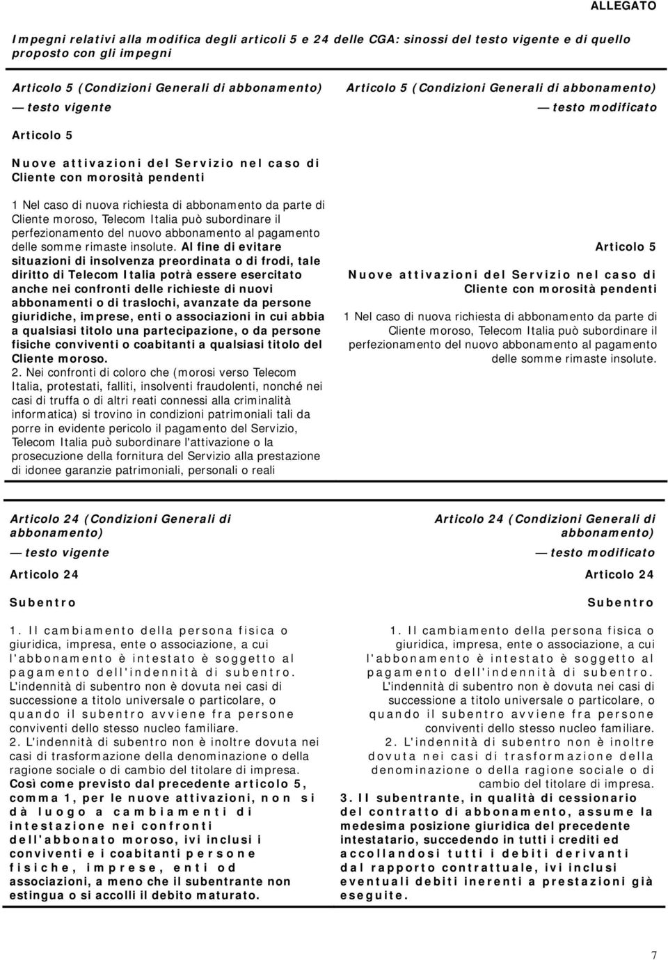 parte di Cliente moroso, Telecom Italia può subordinare il perfezionamento del nuovo abbonamento al pagamento delle somme rimaste insolute.