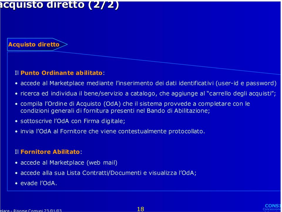 completare con le condizioni generali di fornitura presenti nel Bando di Abilitazione; sottoscrive l OdA con Firma digitale; invia l OdA al Fornitore che viene