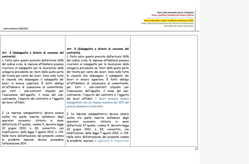 trenta per cento dei lavori. Sono nulle tutte le clausole che dispongano il subappalto dei lavori in misura superiore.