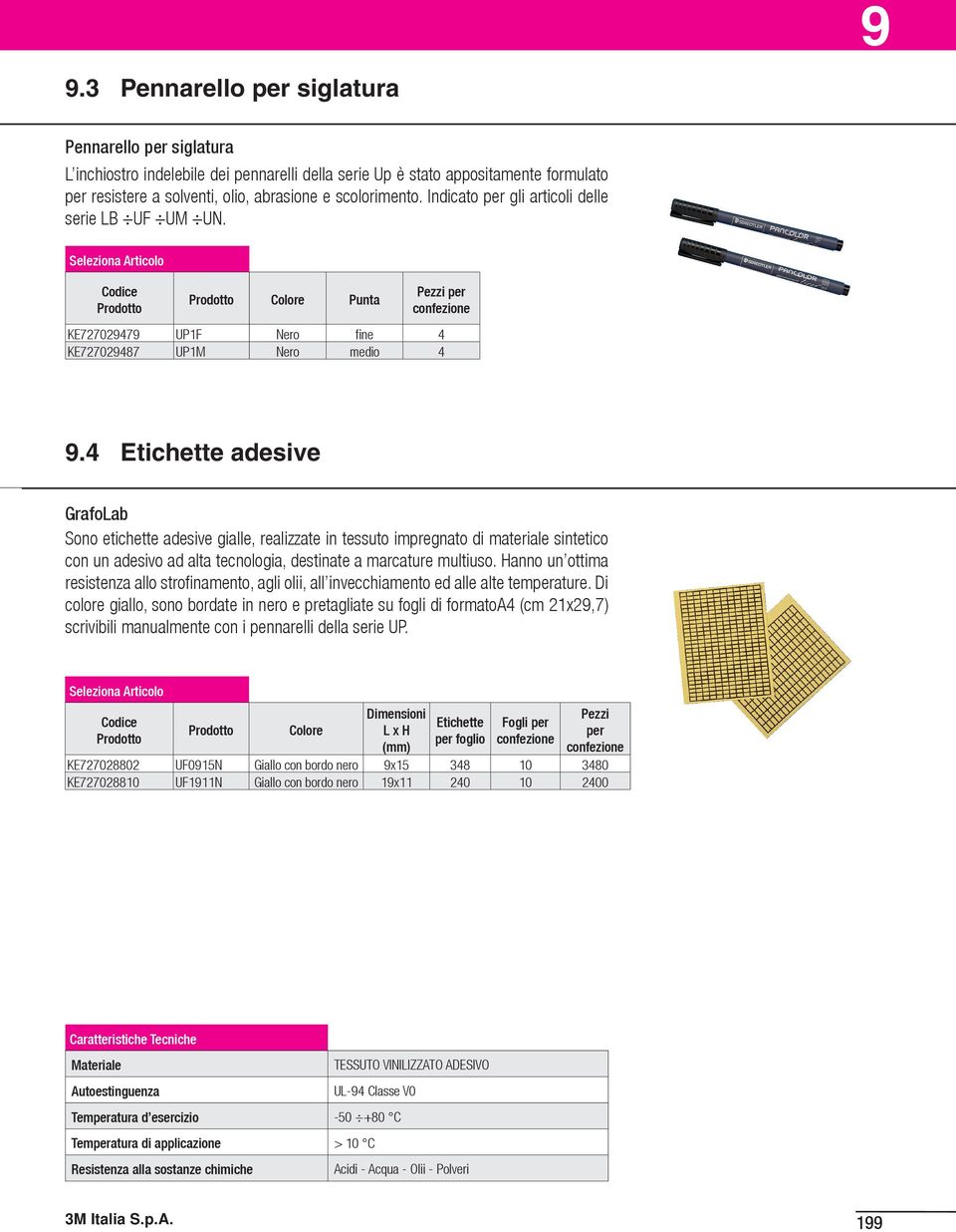 4 Etichette adesive GrafoLab Sono etichette adesive gialle, realizzate in tessuto impregnato di materiale sintetico con un adesivo ad alta tecnologia, destinate a marcature multiuso.