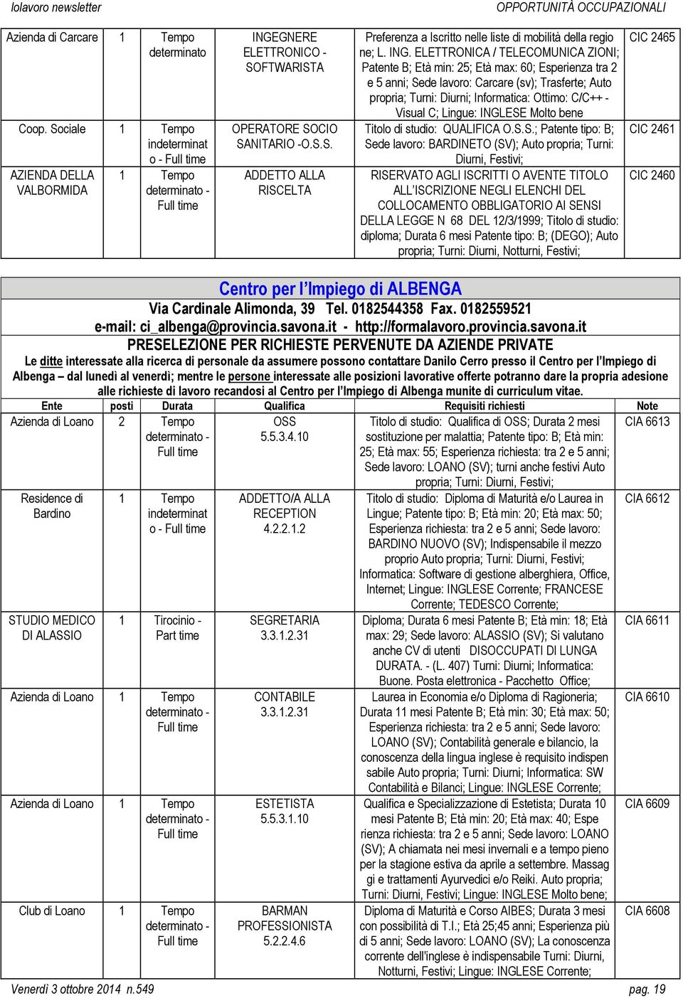 ING. ELETTRONICA / TELECOMUNICA ZIONI; Patente B; Età min: 25; Età max: 60; Esperienza tra 2 e 5 anni; Sede lavoro: Carcare (sv); Trasferte; Auto propria; Turni: Diurni; Informatica: Ottimo: C/C++ -