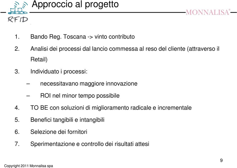 Individuato i processi: necessitavano maggiore innovazione ROI nel minor tempo possibile 4.