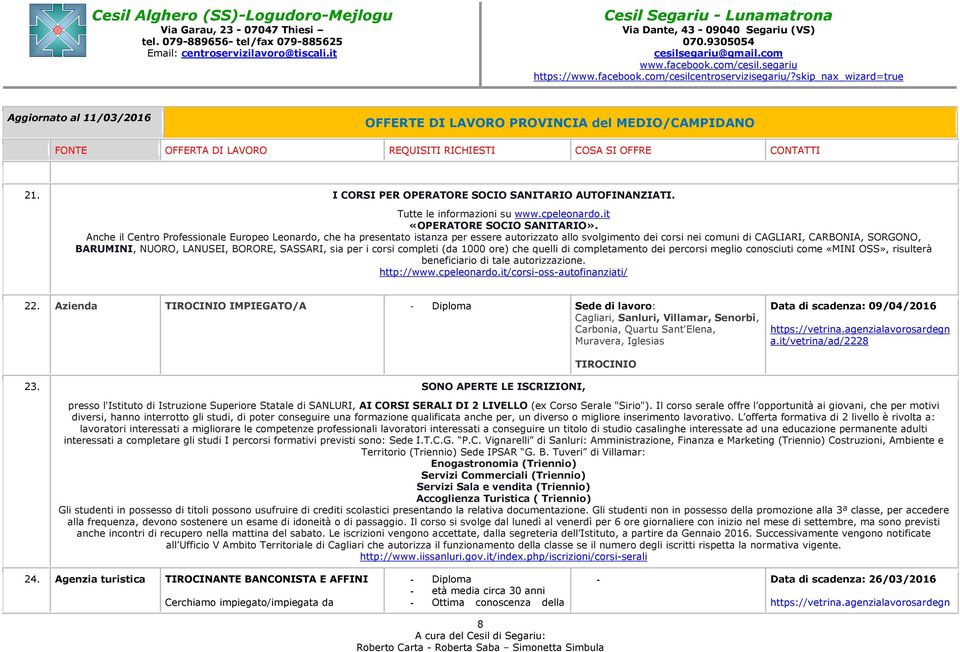 BORORE, SASSARI, sia per i corsi completi (da 1000 ore) che quelli di completamento dei percorsi meglio conosciuti come «MINI OSS», risulterà beneficiario di tale autorizzazione. http://www.