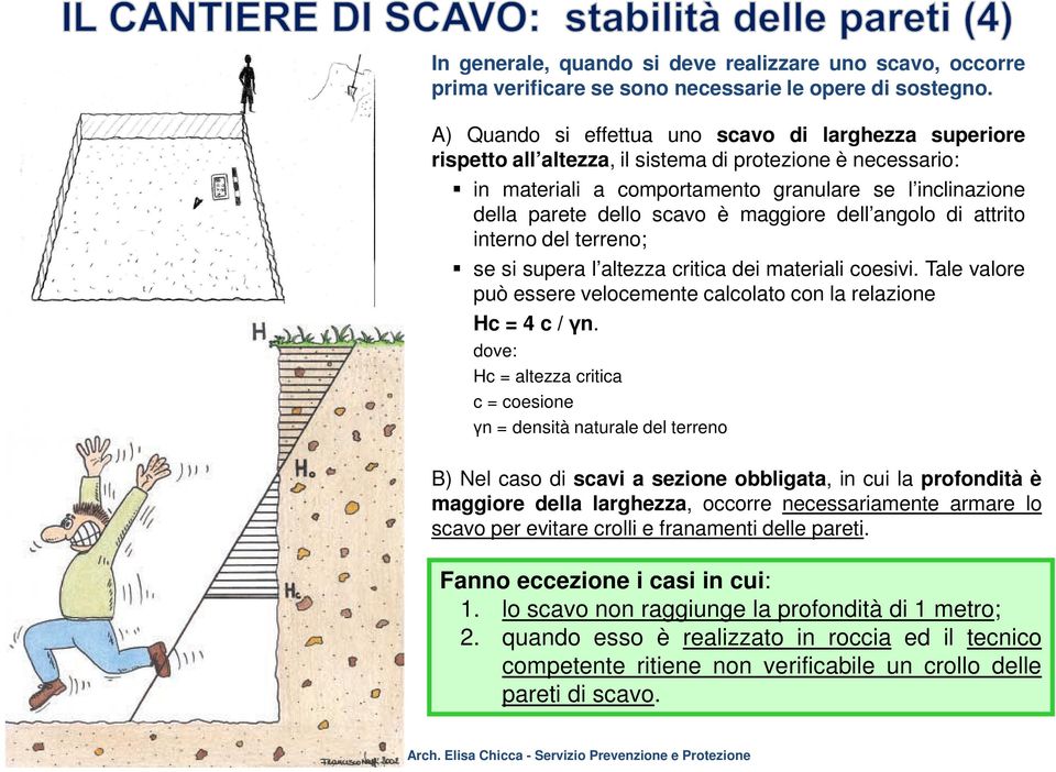 maggiore dell angolo di attrito interno del terreno; se si supera l altezza critica dei materiali coesivi. Tale valore può essere velocemente calcolato con la relazione Hc = 4 c /γn.