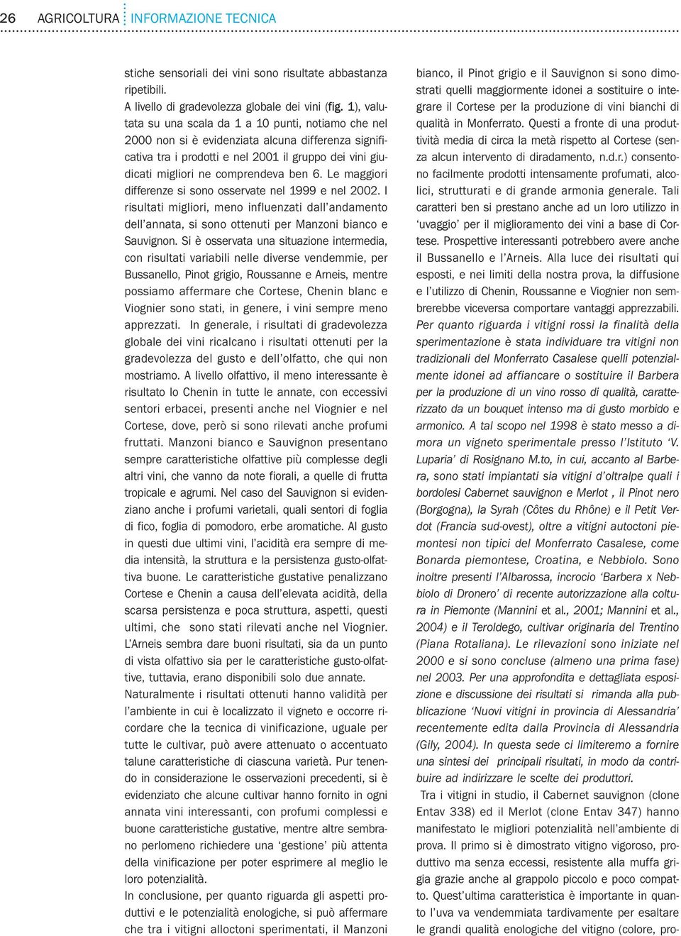 6. Le maggiori differenze si sono osservate nel 1999 e nel 2002. I risultati migliori, meno influenzati dall andamento dell annata, si sono ottenuti per Manzoni bianco e Sauvignon.