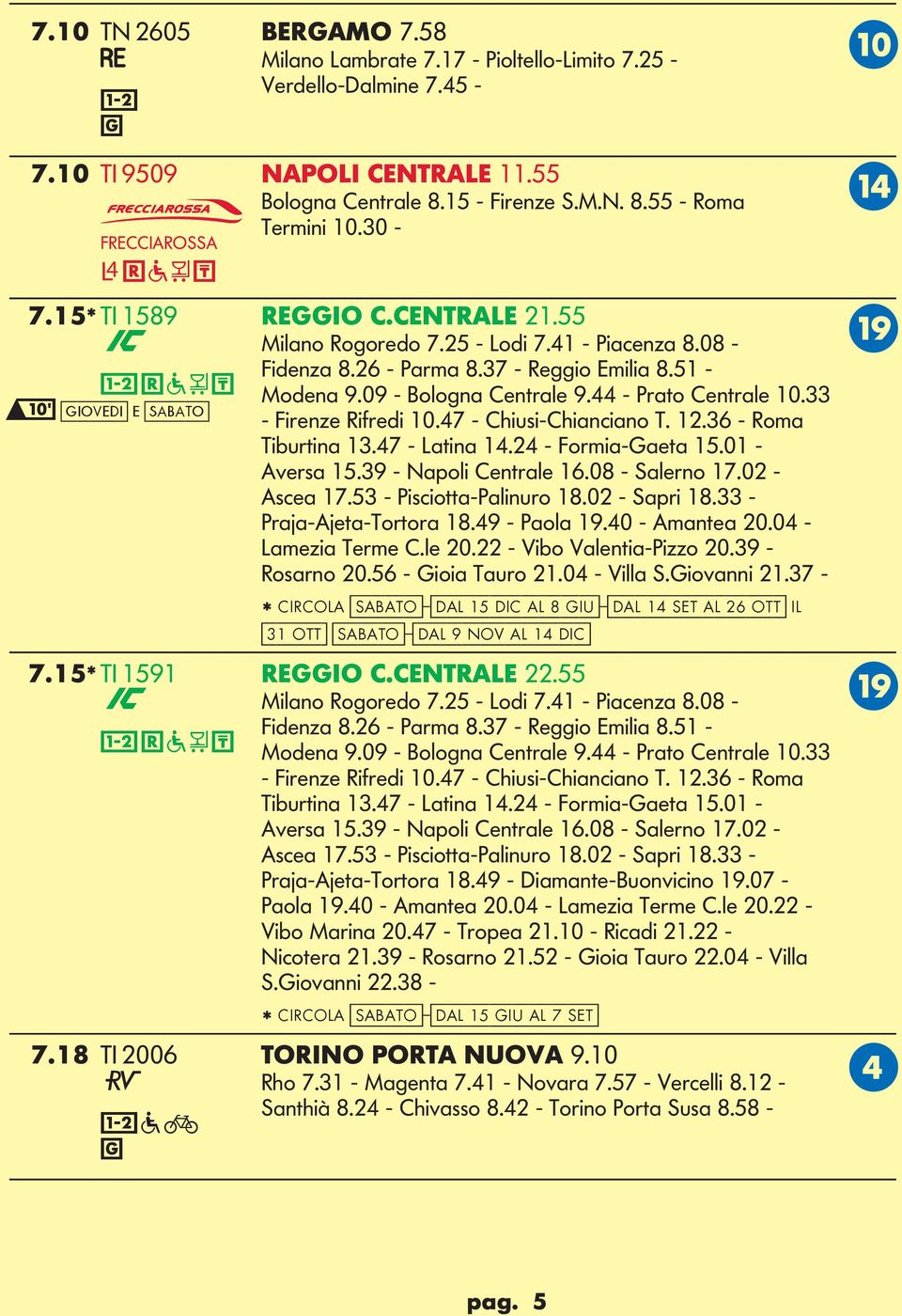 44 - Prato Centrale 10.33 4 [iovedi] E [saato] - Firenze Rifredi 10.47 - Chiusi-Chianciano T. 12.36 - Roma Tiurtina 13.47 - atina 14.24 - Formia-aeta 15.01 - Aversa 15.39 - Napoli Centrale 16.