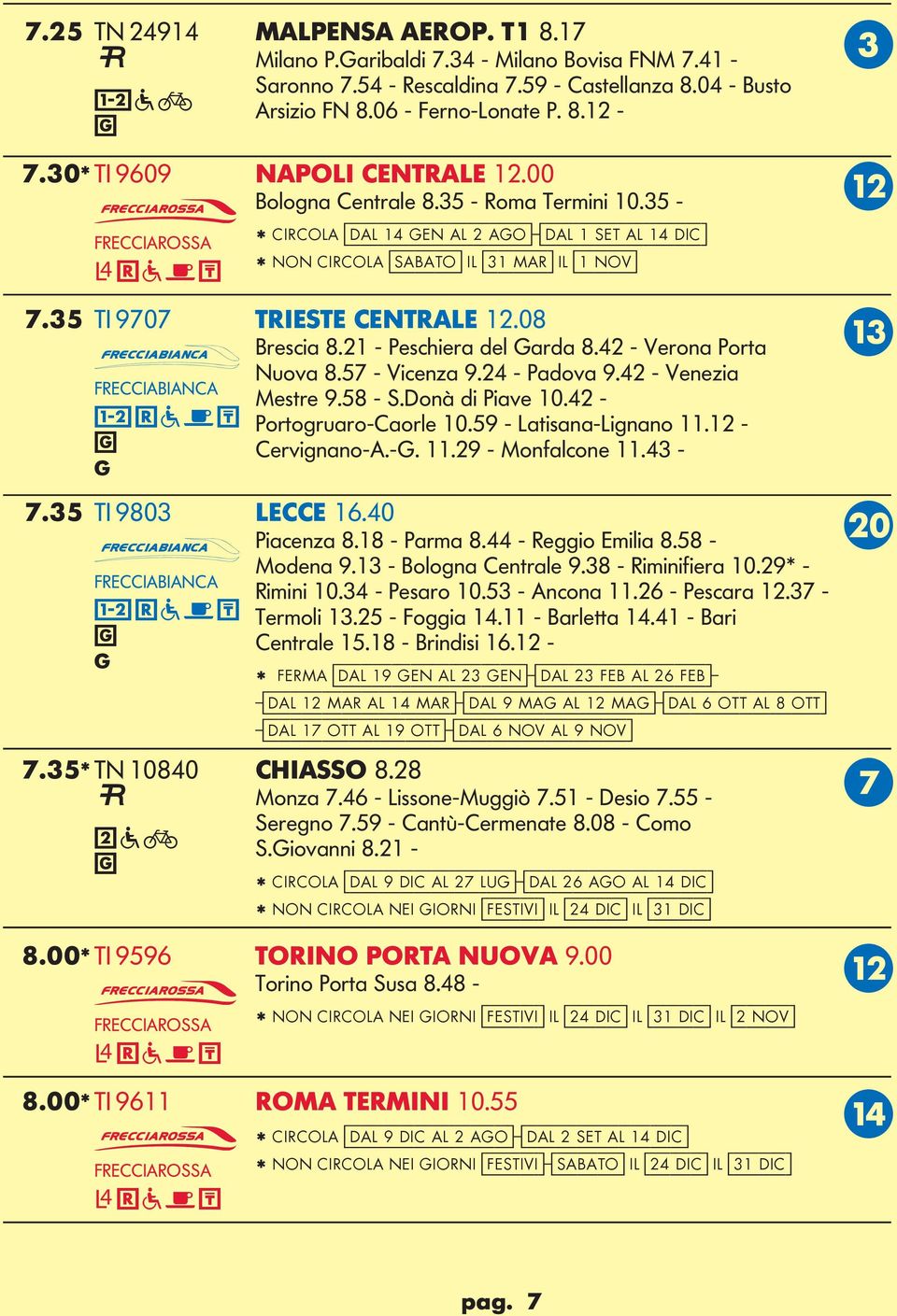 35 TI 9707 TRIESTE CENTRAE 12.08 Brescia 8.21 - Peschiera del arda 8.42 - Verona Porta M Nuova 8.57 - Vicenza 9.24 - Padova 9.42 - Venezia Mestre 9.58 - S.Donà di Piave 10.42 - Portoruaro-Caorle 10.