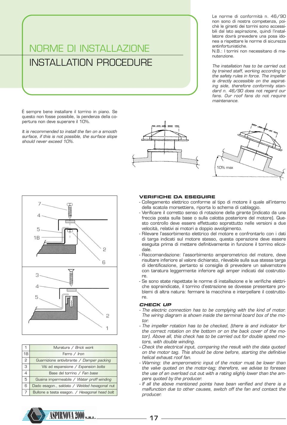 antinfortunistiche. N.B.: I torrini non necessitano di manutenzione. The installation has to be carried out by trained staff, working according to the safety rules in force.