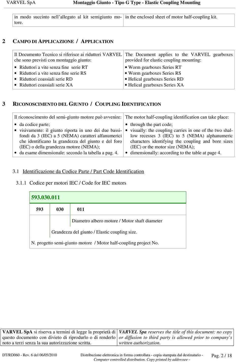 serie RS Riduttori coassiali serie RD Riduttori coassiali serie XA The Document applies to the VARVEL gearboxes provided for elastic coupling mounting: Worm gearboxes Series RT Worm gearboxes Series