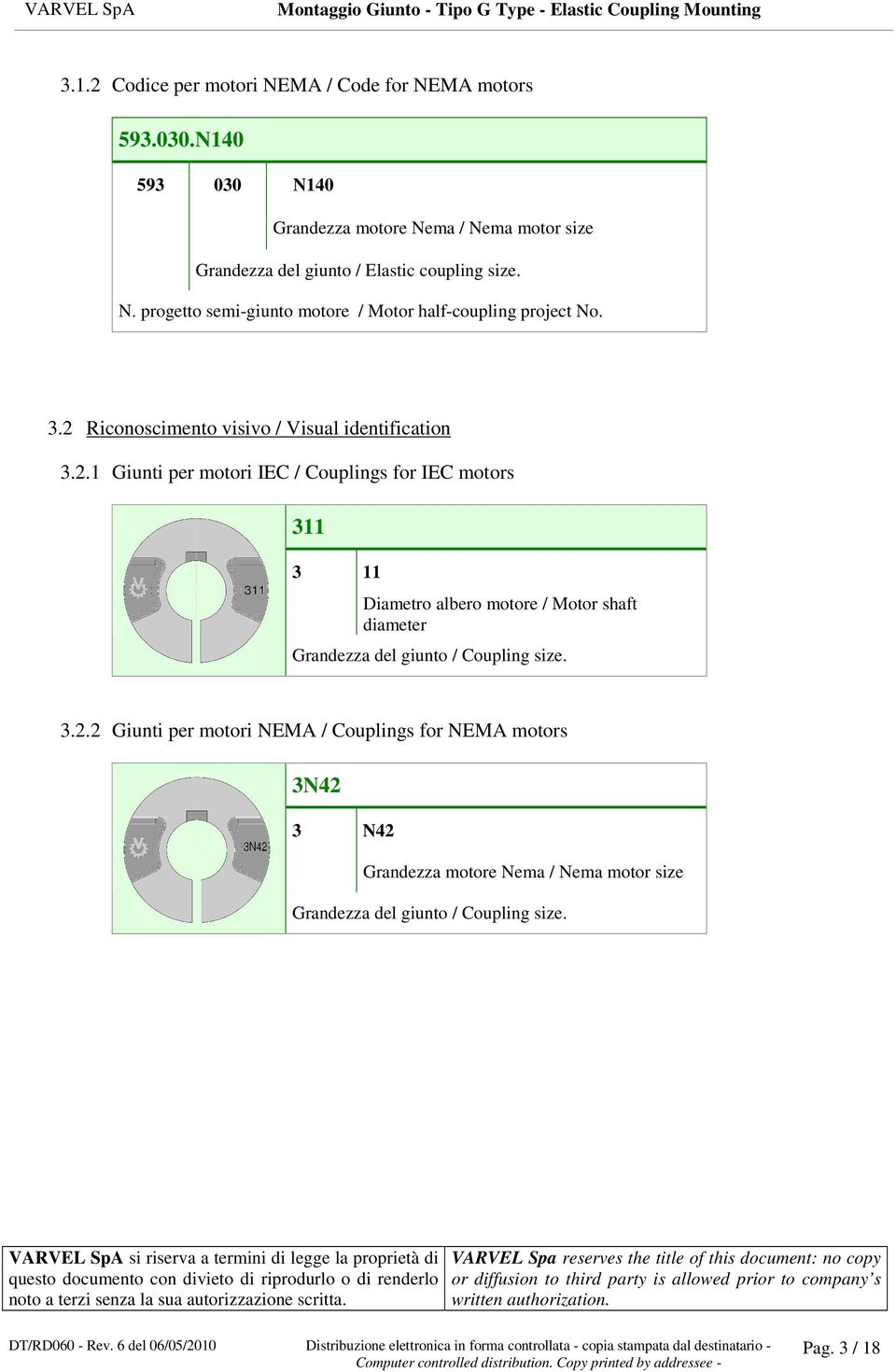 3.2 Riconoscimento visivo / Visual identification 3.2.1 Giunti per motori IEC / Couplings for IEC motors 311 3 11 Diametro albero motore / Motor