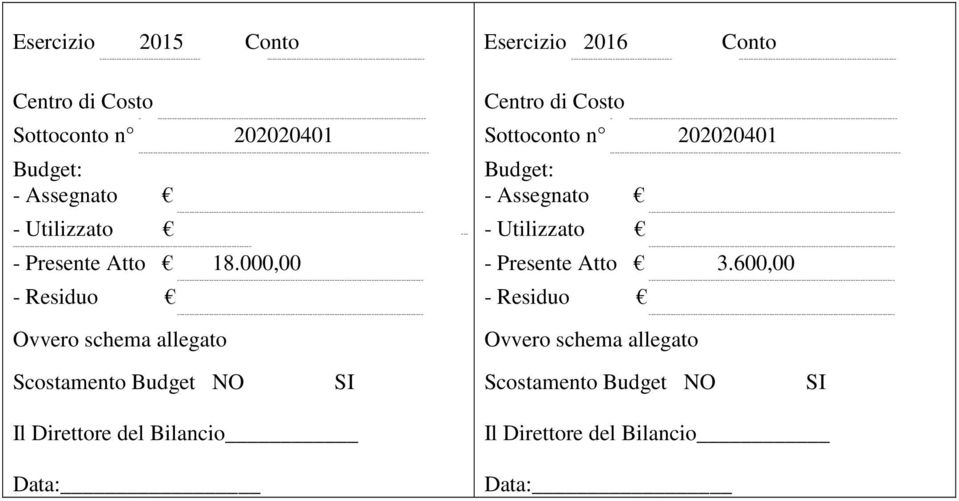 000,00 - Residuo Ovvero schema allegato Esercizio 2016 Conto ----------------------------------------- ---------------------------------------------------------------- Centro di Costo - ---------