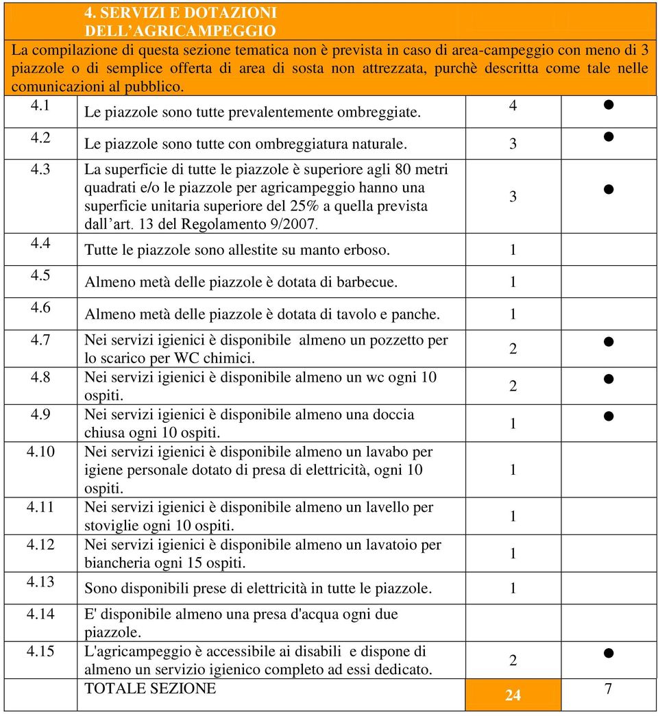 3 La superficie di tutte le piazzole è superiore agli 80 metri quadrati e/o le piazzole per agricampeggio hanno una superficie unitaria superiore del 5% a quella prevista 3 dall art.