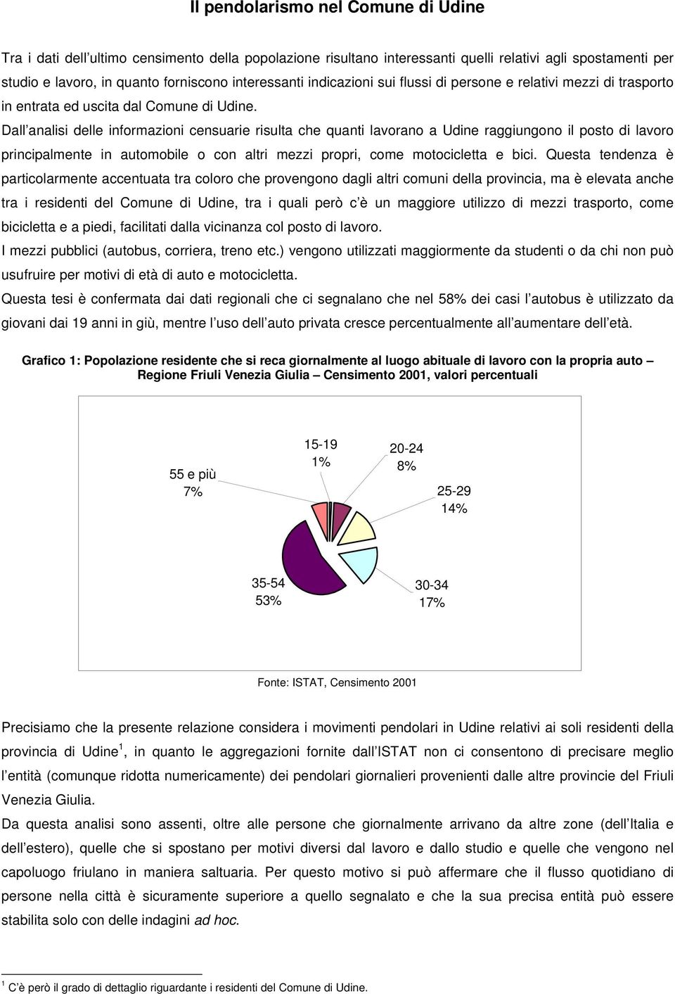 Dall analisi delle informazioni censuarie risulta che quanti lavorano a Udine raggiungono il posto di lavoro principalmente in automobile o con altri mezzi propri, come motocicletta e bici.