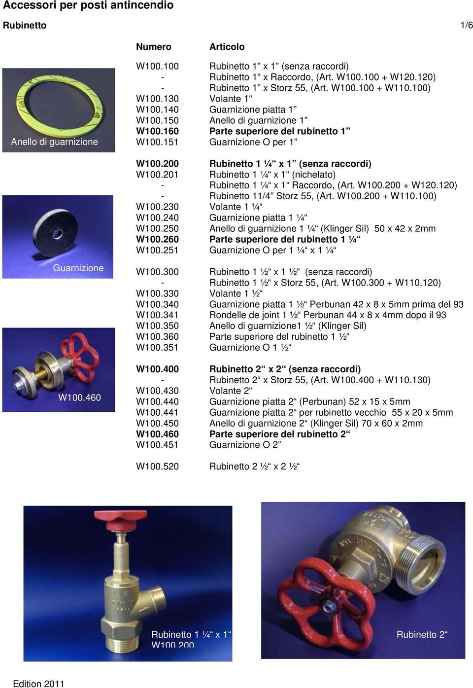 201 Rubinetto 1 ¼ x 1 (nichelato) - Rubinetto 1 ¼ x 1 Raccordo, (Art. W100.200 + W120.120) - Rubinetto 11/4 Storz 55, (Art. W100.200 + W110.100) W100.230 Volante 1 ¼ W100.