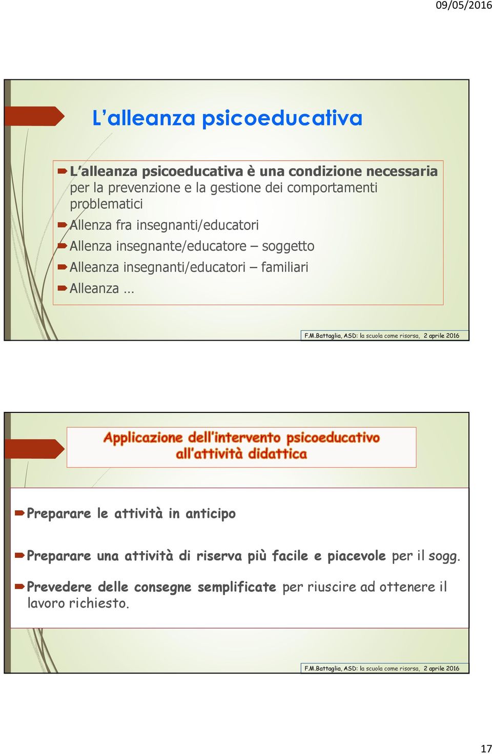 insegnanti/educatori familiari Alleanza Preparare le attività in anticipo Preparare una attività di riserva più