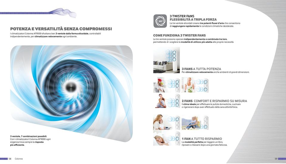 Le tre ventole possono operare, permettendo di scegliere la A TUTTA POTENZA Per anche ambienti di grandi dimensioni.