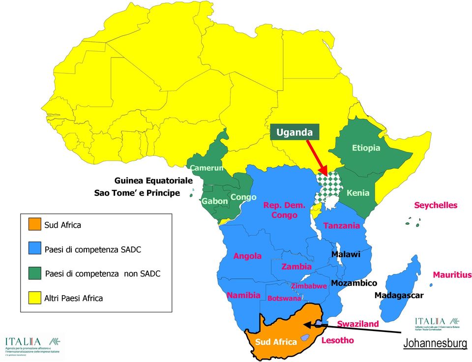 Congo Kenia Tanzania Seychelles Paesi di competenza SADC Paesi di competenza