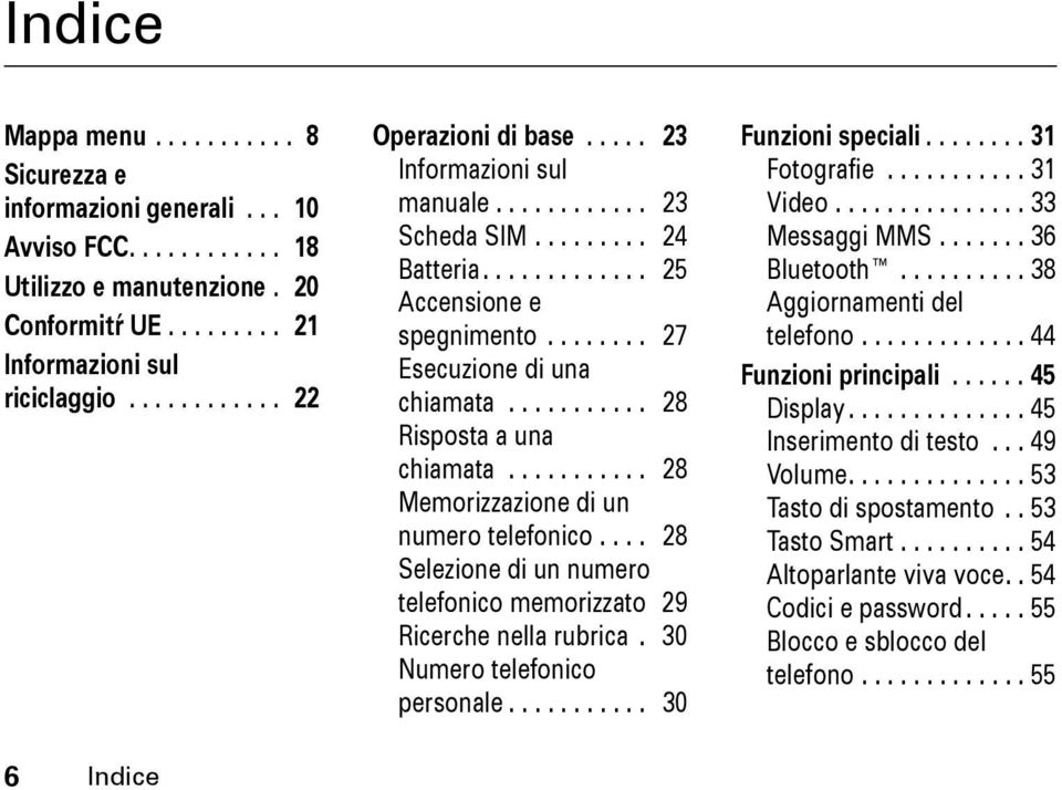 .......... 28 Risposta a una chiamata........... 28 Memorizzazione di un numero telefonico.... 28 Selezione di un numero telefonico memorizzato 29 Ricerche nella rubrica.