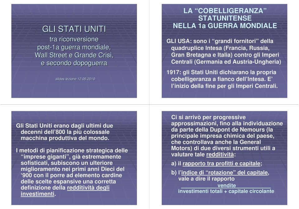 ed Austria-Ungheria) 1917: gli Stati Uniti dichiarano la propria cobelligeranza a fianco dell Intesa. E l inizio della fine per gli Imperi Centrali.