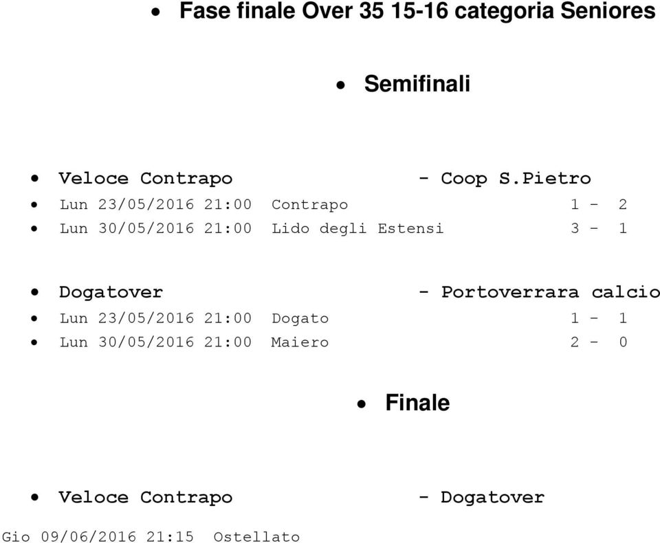 3-1 Dogatover - Portoverrara calcio Lun 23/05/2016 21:00 Dogato 1-1 Lun