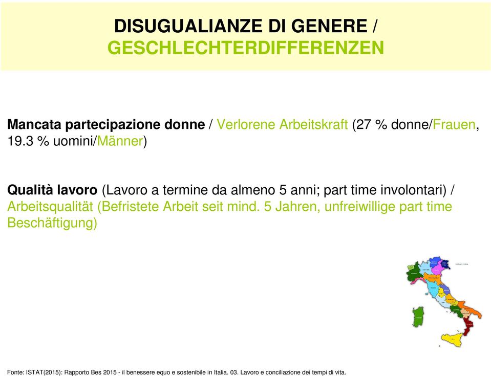 3 % uomini/männer) Qualità lavoro (Lavoro a termine da almeno 5 anni; part time involontari) / Arbeitsqualität