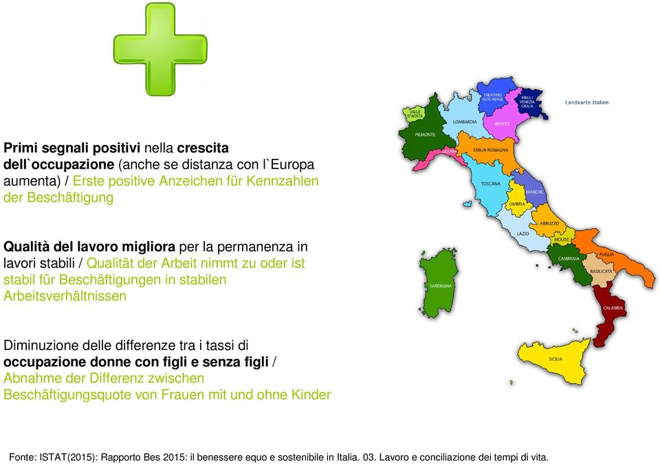 stabilen Arbeitsverhältnissen Diminuzione delle differenze tra i tassi di occupazione donne con figli e senza figli / Abnahme der Differenz zwischen