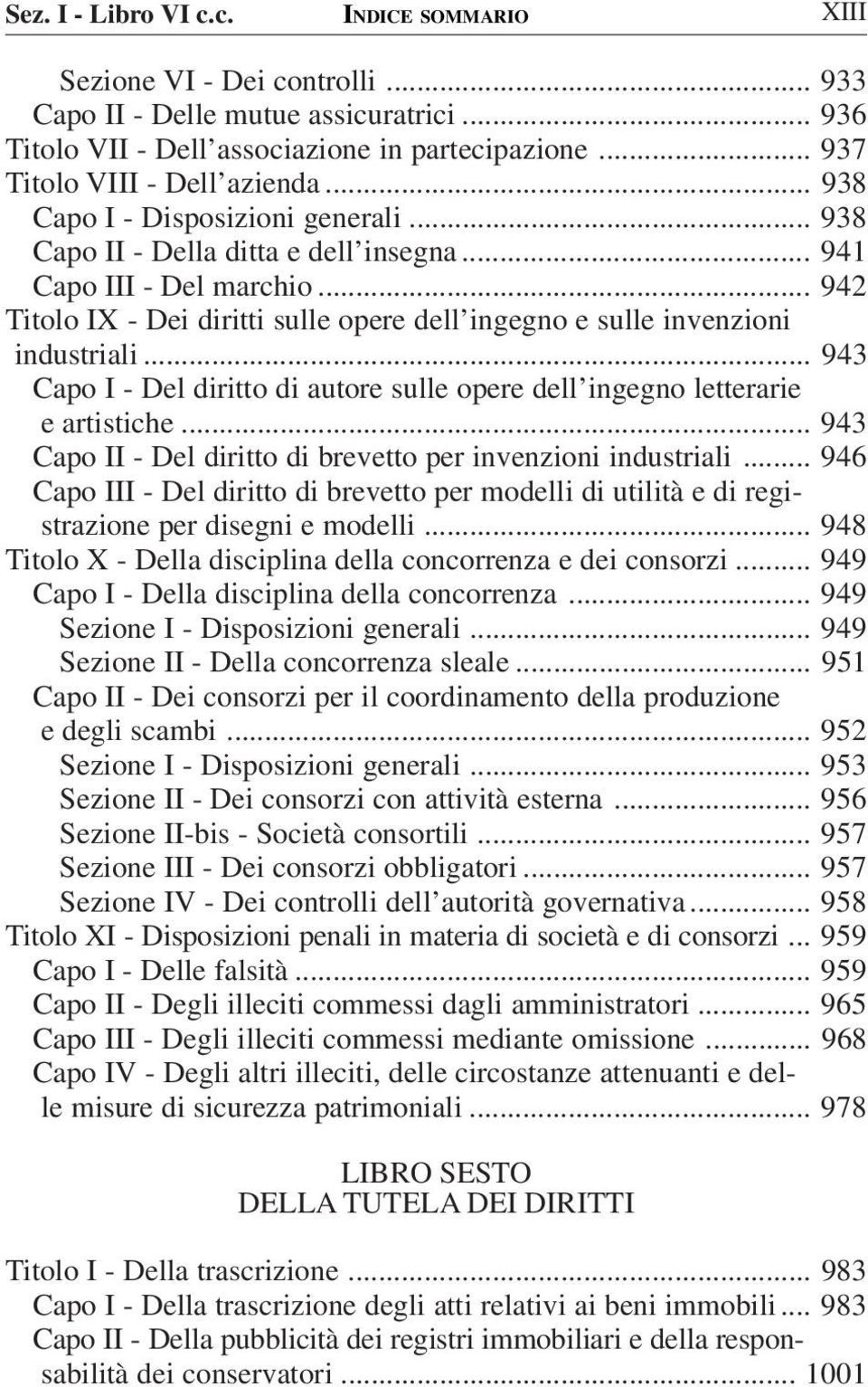 .. 943 Capo I - Del diritto di autore sulle opere dell ingegno letterarie e artistiche... 943 Capo II - Del diritto di brevetto per invenzioni industriali.