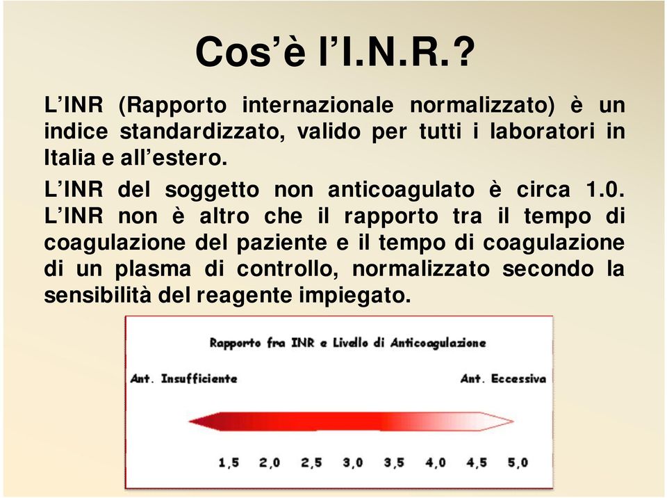laboratori in Italia e all estero. L INR del soggetto non anticoagulato è circa 1.0.