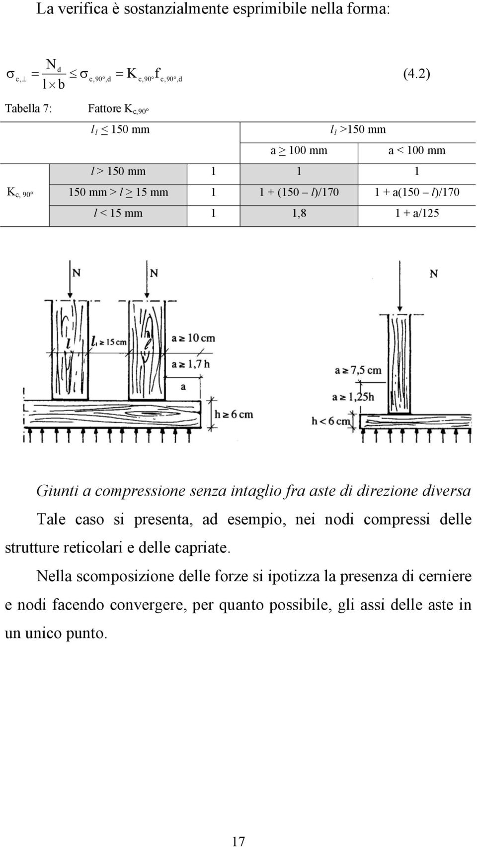 15 mm 1 1,8 1 + a/15 Giunti a compressione senza intaglio ra aste di direzione diversa Tale caso si presenta, ad esempio, nei nodi compressi delle