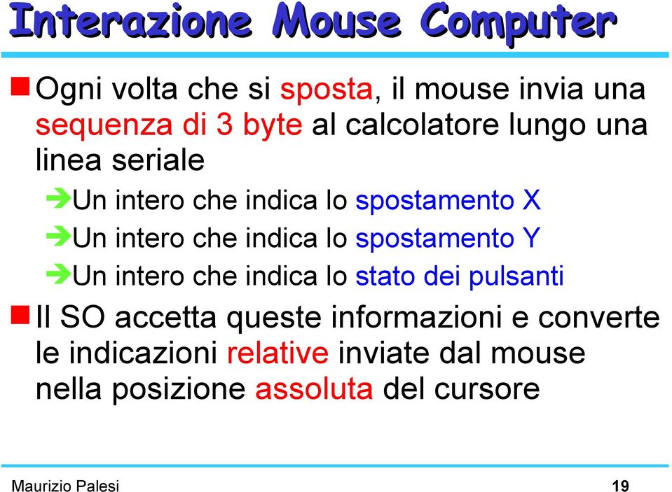 spostamento Y Un intero che indica lo stato dei pulsanti Il SO accetta queste informazioni e