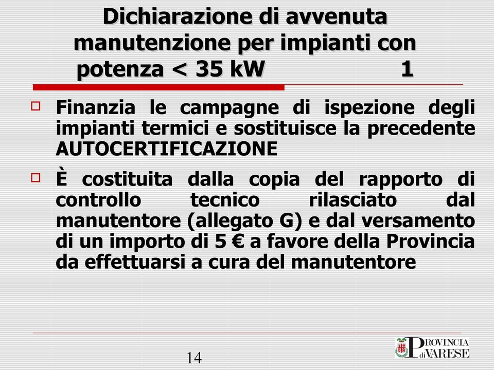 costituita dalla copia del rapporto di controllo tecnico rilasciato dal manutentore (allegato