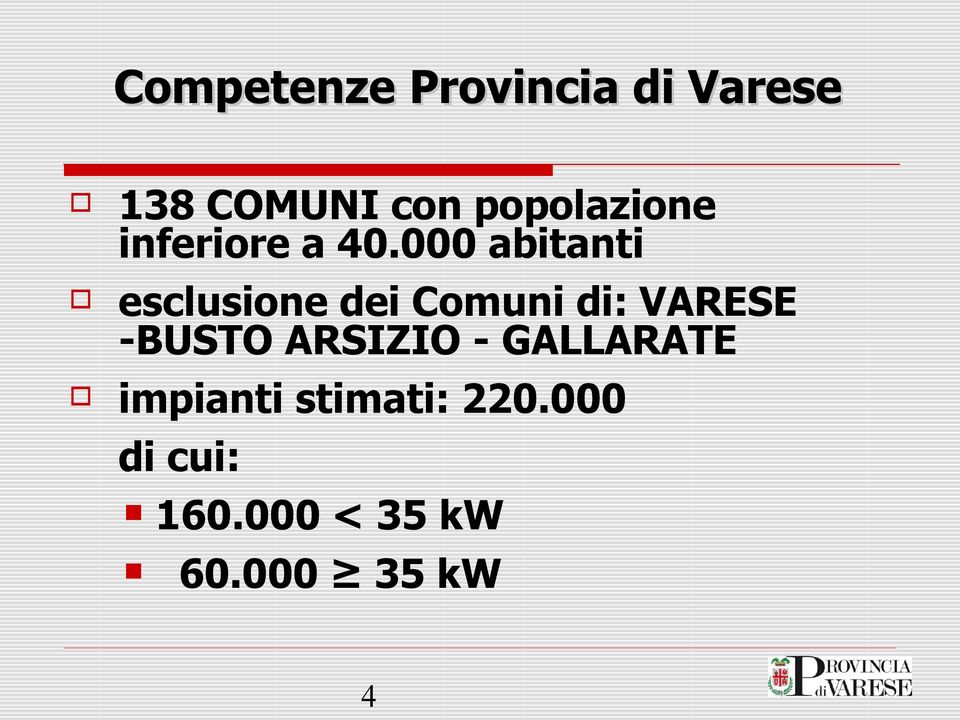 000 abitanti esclusione dei Comuni di: VARESE -BUSTO