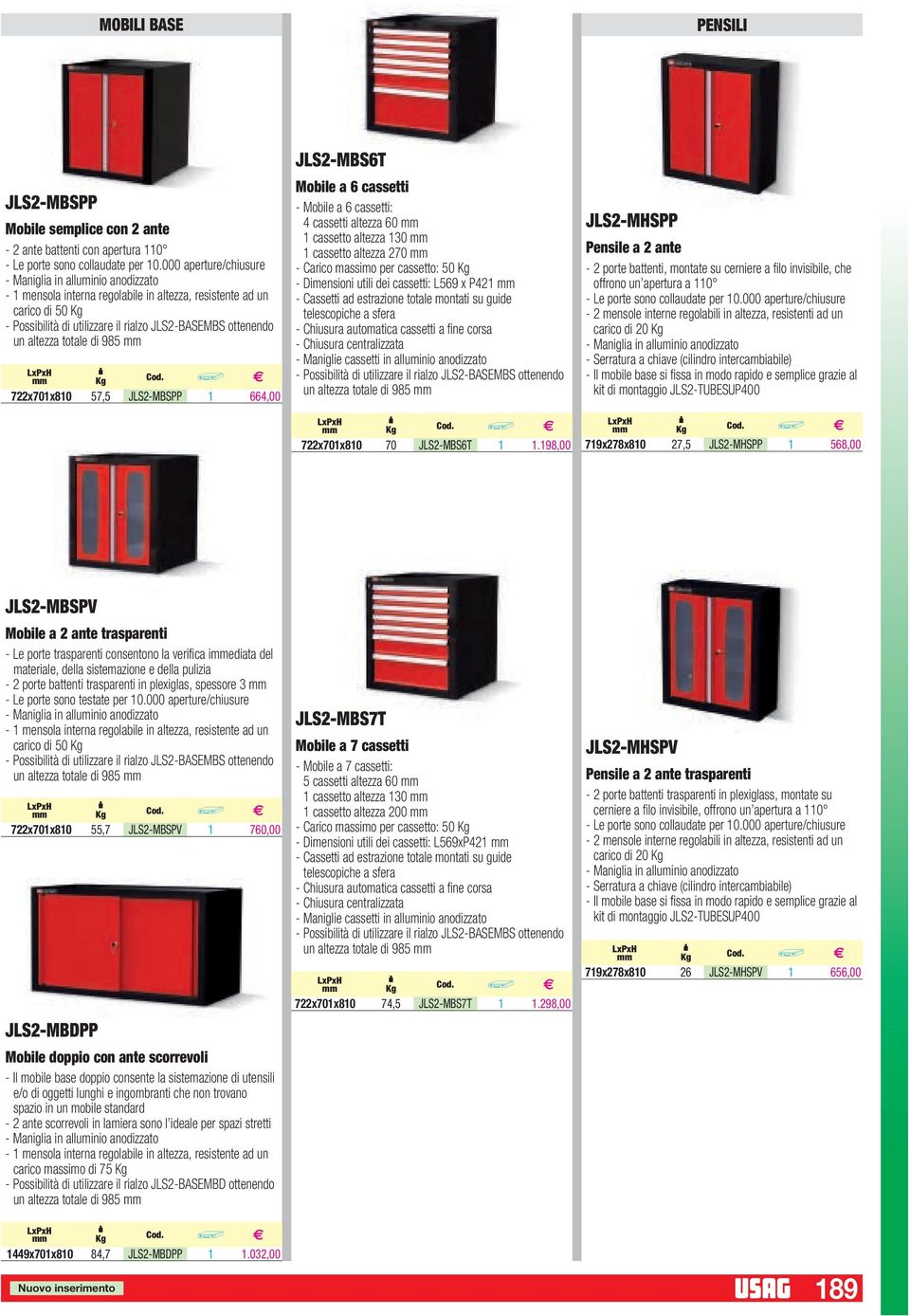 JLS2-MBS6T Mobile 6 cssetti - Mobile 6 cssetti: 4 cssetti ltezz 60 cssetto ltezz 30 cssetto ltezz 270 - Crico mssimo per cssetto: 50 - Dimensioni utili dei cssetti: L569 x P42 - Cssetti d estrzione