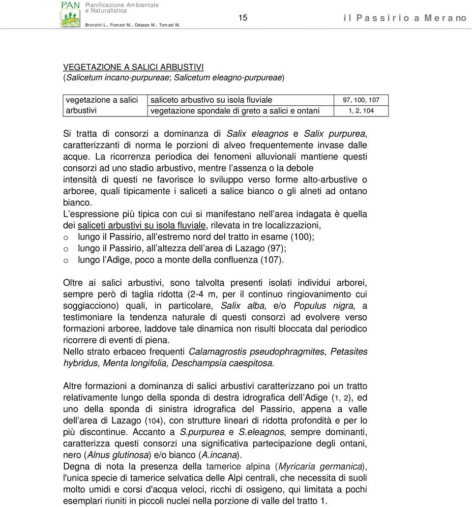 La ricorrenza periodica dei fenomeni alluvionali mantiene questi consorzi ad uno stadio arbustivo, mentre l assenza o la debole intensità di questi ne favorisce lo sviluppo verso forme alto-arbustive