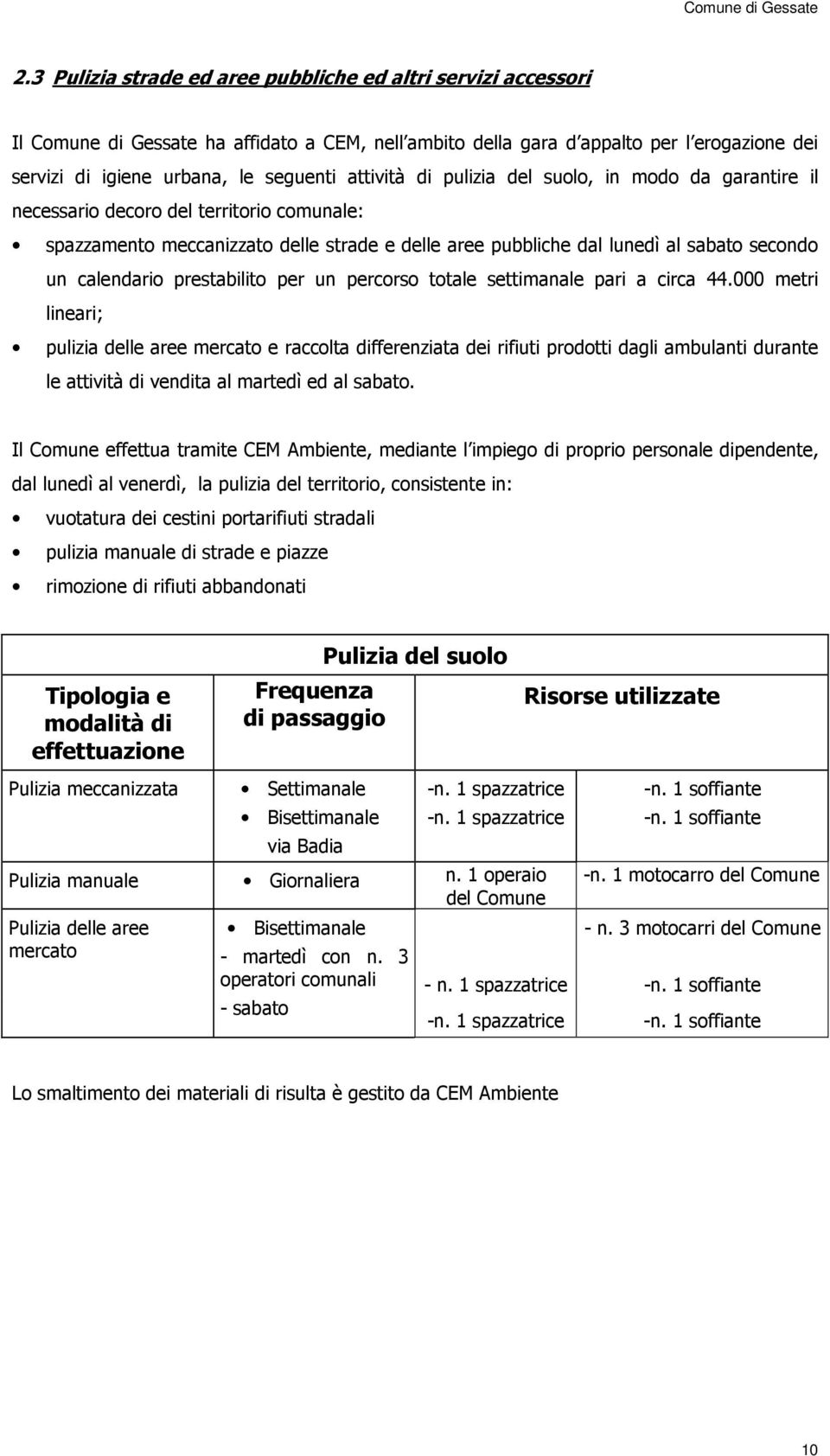 calendario prestabilito per un percorso totale settimanale pari a circa 44.