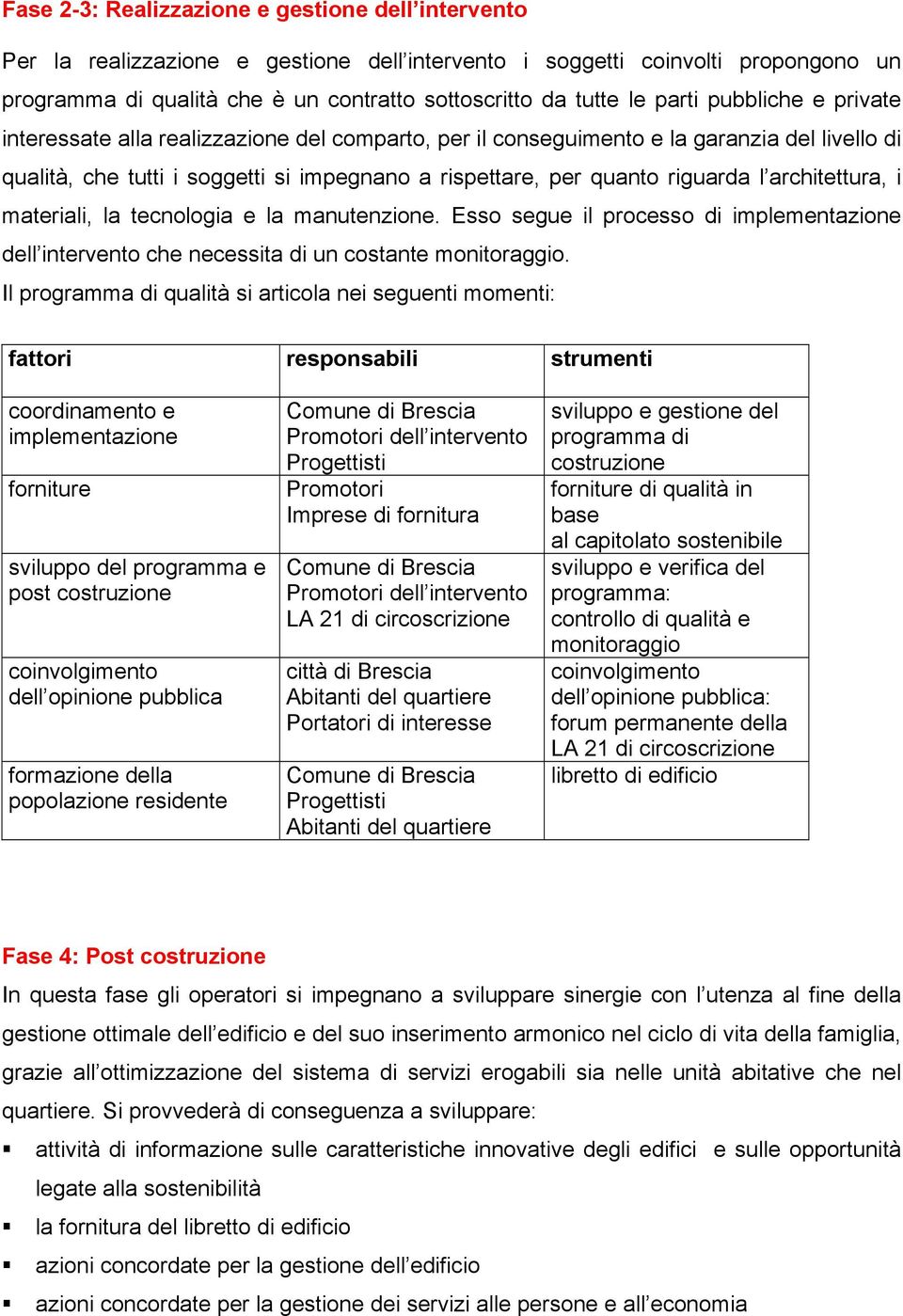 architettura, i materiali, la tecnologia e la manutenzione. Esso segue il processo di implementazione dell intervento che necessita di un costante monitoraggio.