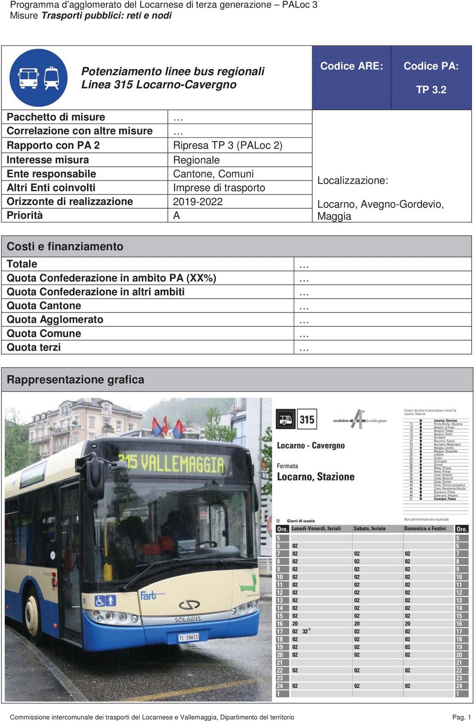 Imprese di trasporto Orizzonte di realizzazione 2019-2022 Priorità A Localizzazione: Locarno, Avegno-Gordevio, Maggia Costi e finanziamento Totale Quota Confederazione in ambito