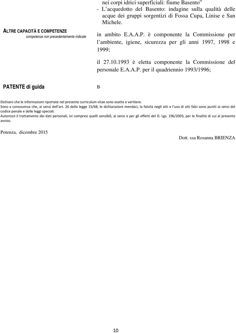 1993 è eletta componente la Commissione del personale E.A.A.P.