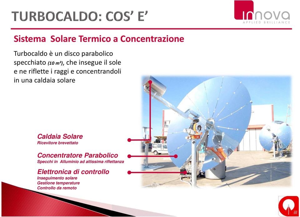 Caldaia Solare Ricevitore brevettato Concentratore Parabolico Specchi in Alluminio ad