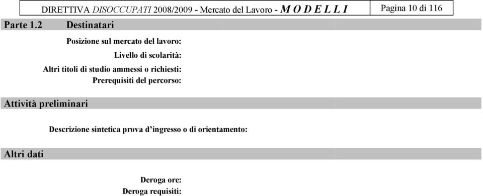 di 116 Destinatari Posizione sul mercato del lavoro: Livello di scolarità: