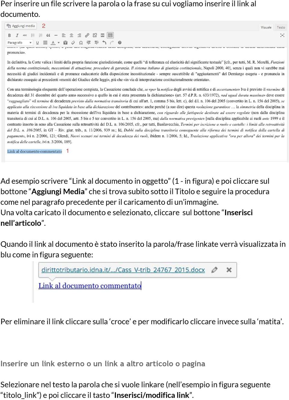 il caricamento di un immagine. Una volta caricato il documento e selezionato, cliccare sul bottone Inserisci nell articolo.