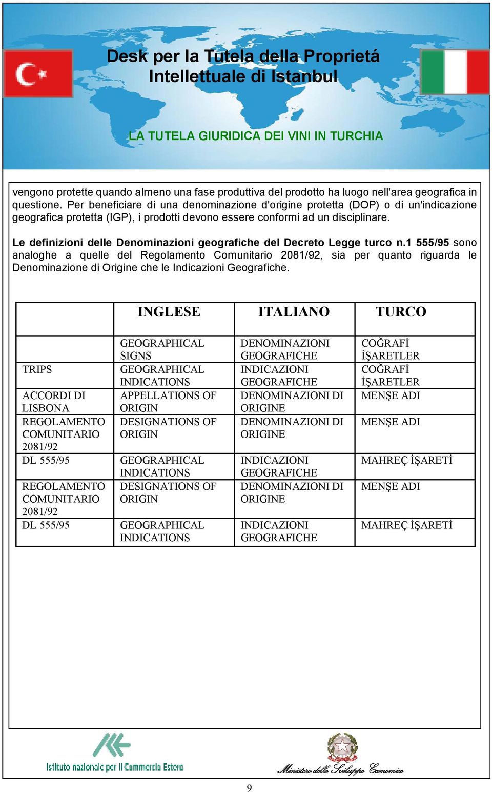 Le definizioni delle Denominazioni geografiche del Decreto Legge turco n.