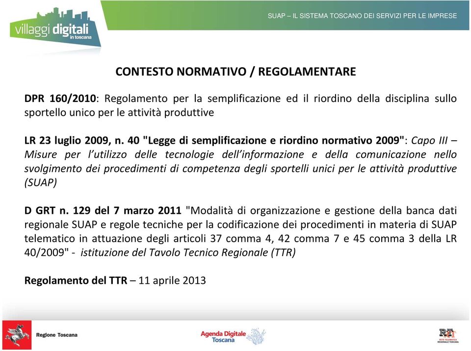 degli sportelli unici per le attività produttive (SUAP) D GRT n.